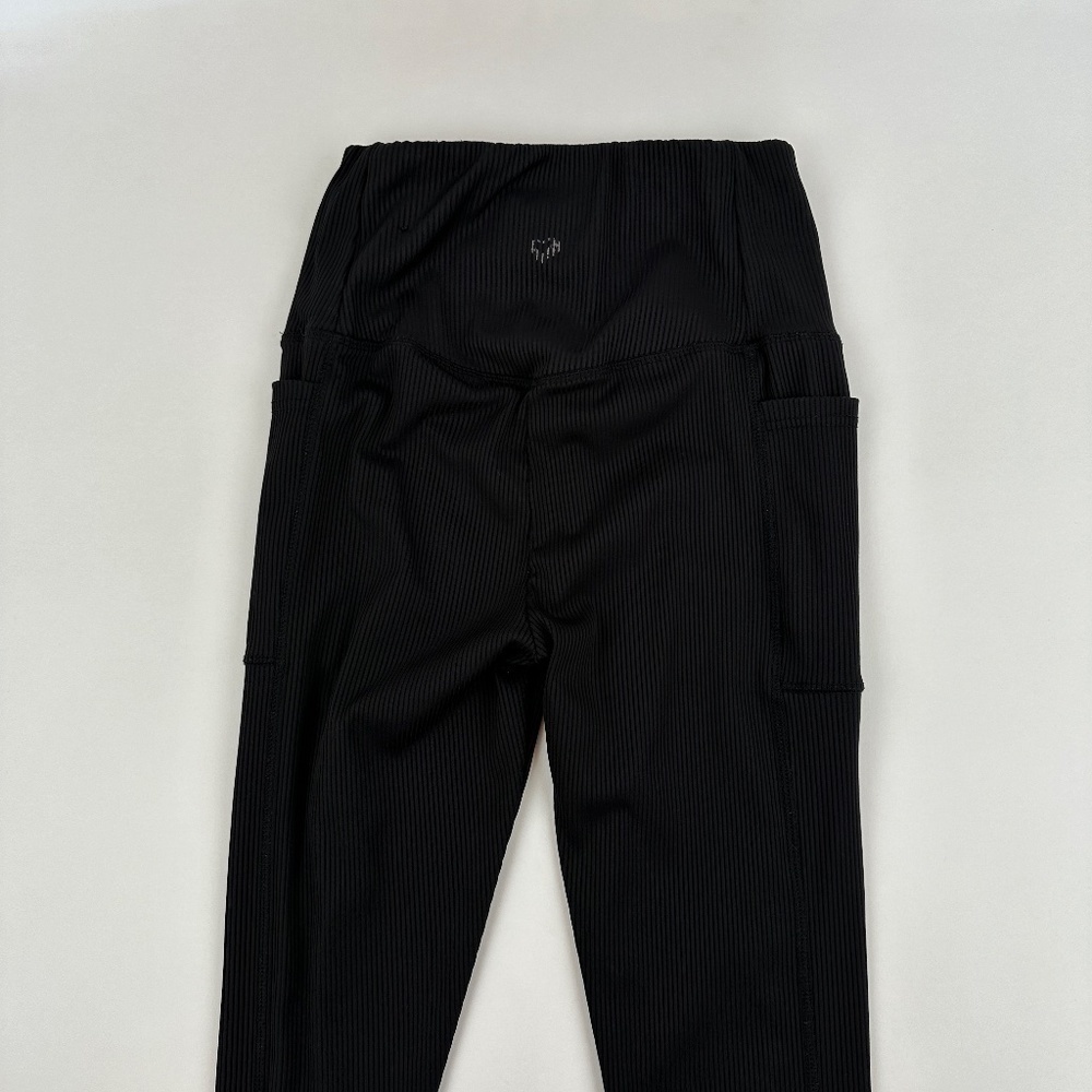 Leggings Womens Black Ribbed - Picture 8 of 9